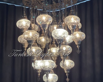 19-Ball Turkish Lamp Morocco Lamp Mosaic Hanging Ceiling Lamp Pendant Light Fixture Turkish Chandelier FREE SHIPPING