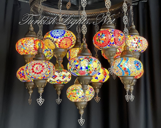 15 (L) Globe Turkish Lamp, Morocco Lamp, Mosaic Lamp, Hanging Ceiling Lamp Pendant Light Fixture Chandelier Lighting Multicolor FREESHIP