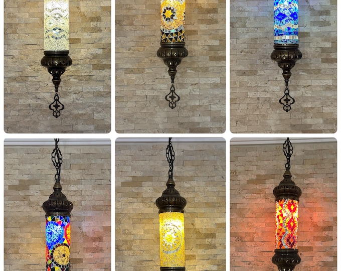 Turkish Mosaic Cylinder Pendant Lamp - 10 Colors to Choose