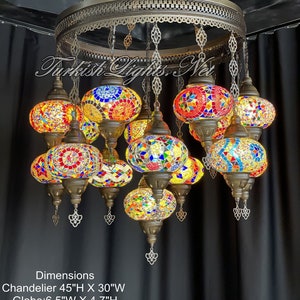 15 (L) Globe Turkish Lamp, Morocco Lamp, Mosaic Lamp, Hanging Ceiling Lamp Pendant Light Fixture Chandelier Lighting Multicolor FREESHIP