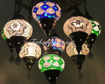7 Ball Turkish Water Drop Style Mosaic Chandelier Multi color 7 Ball Turkish Water Drop Style Mosaic Chandelier Multi color