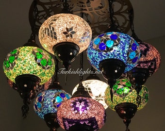 7 Ball Turkish Water Drop Style Mosaic Chandelier Multi color 7 Ball Turkish Water Drop Style Mosaic Chandelier Multi color