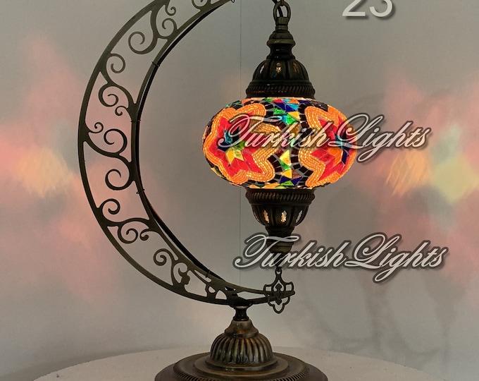Moon Shape, Turkish Mosaic. Table Lamp, , Tiffany Lamp,  Turkish Lights, Moroccan Lamp. Turkish Lamp