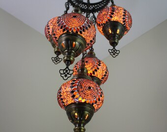 5-Ball Sultan Mosaic Chandelier (Medium Globes)