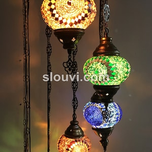 7 - Ball Turkish  Water Drop Style  Mosaic Chandelier, Mix Sunflowers, Green, Blue, Brown