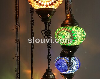 7 - Ball Turkish  Water Drop Style  Mosaic Chandelier, Mix Sunflowers, Green, Blue, Brown