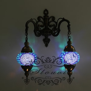 Turkish  Mosaic Double  Wall Sconce, With Medium Globes