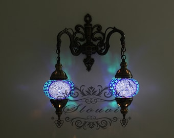 Turkish  Mosaic Double  Wall Sconce, With Medium Globes