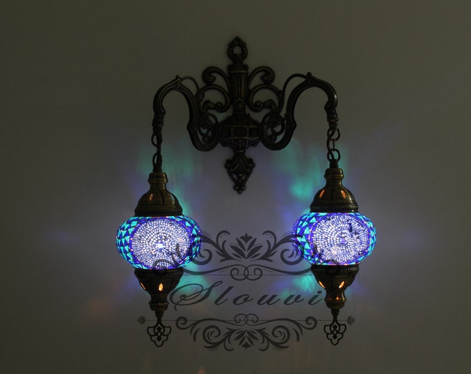 Turkish  Mosaic Double  Wall Sconce, With Medium Globes