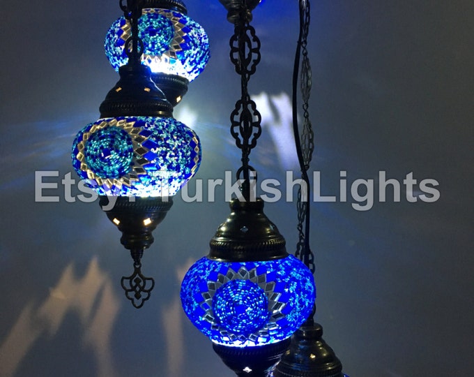 5 Ball Turkish  Mosaic Chandelier Blue Sunflower