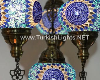 4-Ball Turkish  Sultan Mosaic Chandelier, Medium Globes