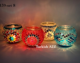 Set Of 4 Turkish Mosaic Candle Holders,ID: 139