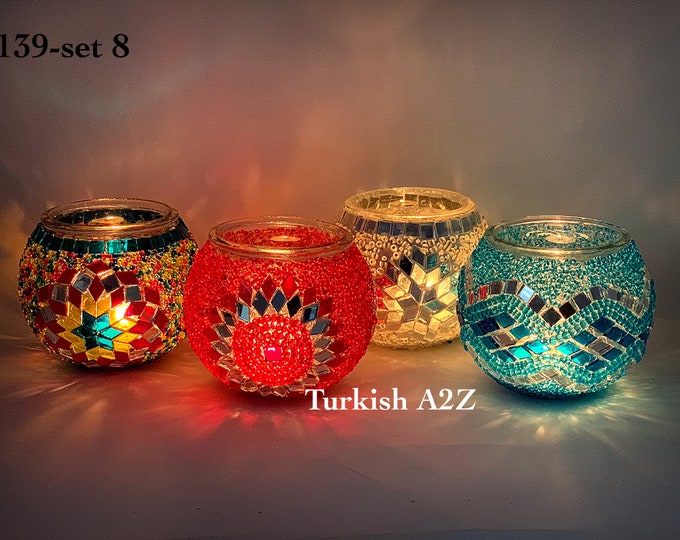 Set Of 4 Turkish Mosaic Candle Holders,ID: 139
