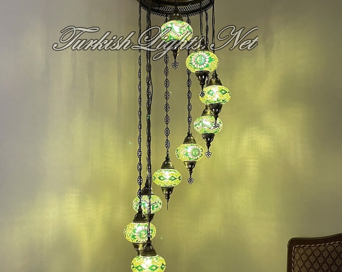 9 (L) Globe Turkish Lamp Morocco Lamp Turkish Chandelier Mosaic Lamp Ceiling Lantern  Pendant Fixture  Chandelier H09-37 FREE SHIPPING