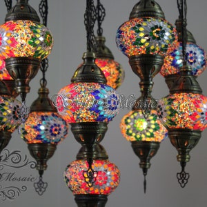 11 Ball Turkish  SULTAN Mosaic Chandelier Multi-color
