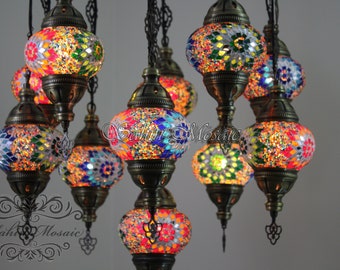 11 Ball Turkish  SULTAN Mosaic Chandelier Multi-color