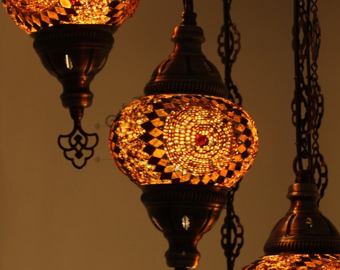 7 - Ball Turkish  Water Drop Style  Mosaic Chandelier Multi-color