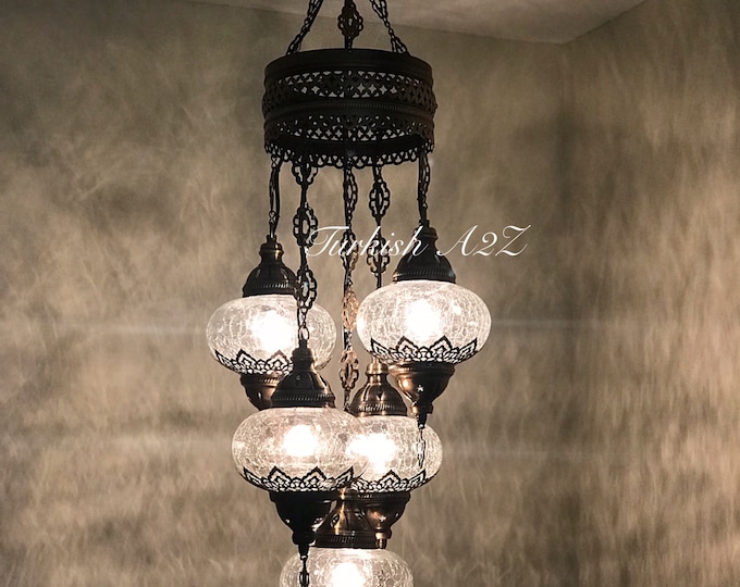 Chandelier with 5 Cracked Globes (Sultan model) , ID:148