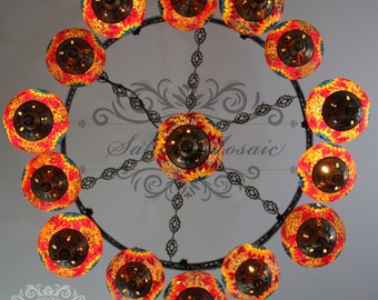 15 Ball Turkish  SULTAN Mosaic Chandelier Multi-color