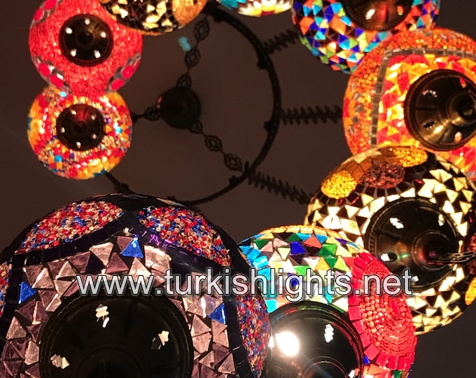 9 Ball Turkish  Mosaic Chandelier, LARGE , SOFT MIX