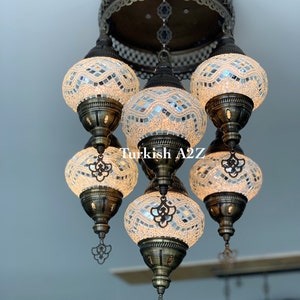 7 - BALL SULTAN  CHANDELIER (Medium globe) , Turkish Lamp, Morocco Lamp Short Chandelier Flush Against the ceiling