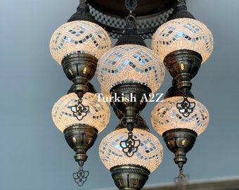 7 - BALL SULTAN  CHANDELIER (Medium globe) , Turkish Lamp, Morocco Lamp Short Chandelier Flush Against the ceiling