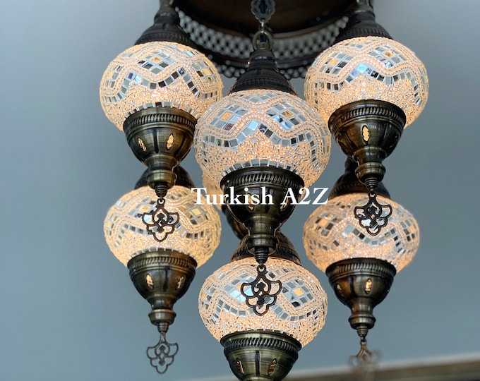 7 - BALL SULTAN  CHANDELIER (Medium globe) , Turkish Lamp, Morocco Lamp Short Chandelier Flush Against the ceiling