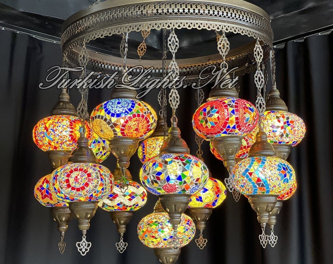 15 (L) Globe Turkish Lamp Morocco Lamp Lantern Mosaic Hanging Ceiling Lamp Pendant Light Fixture Chandelier Lighting Multicolor FREESHIP