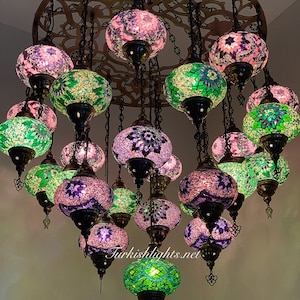 Turkish Mosaic Chandelier With 25 Large Globes ,ID: 158