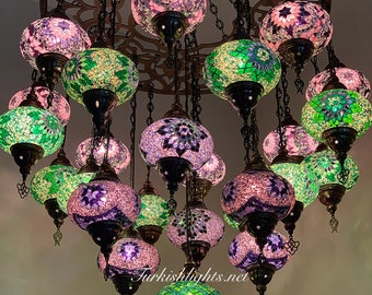 Turkish Mosaic Chandelier With 25 Large Globes ,ID: 158