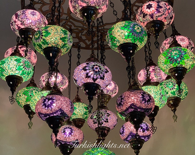 Turkish Mosaic Chandelier With 25 Large Globes ,ID: 158