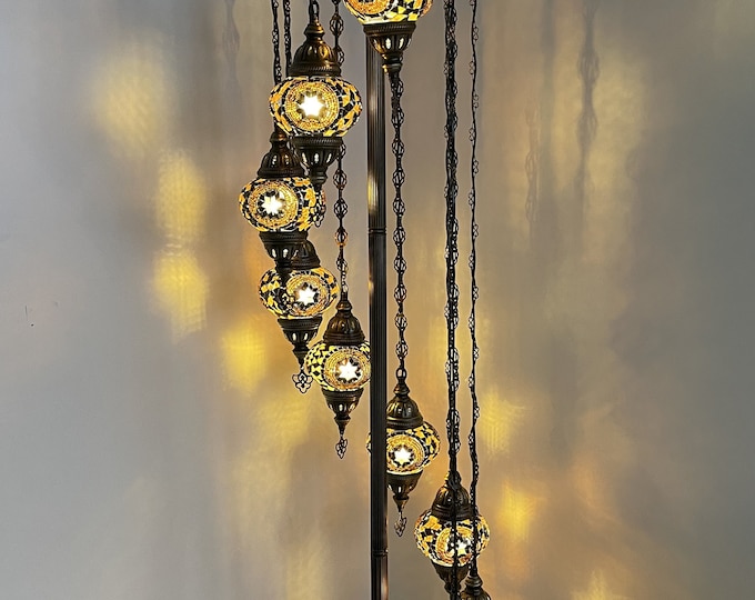 9 (M) Globe Turkish Floor Lamp, Turkish Lamp, Morocco Lamp, Mosaic Floor Lamp, Bedside Floor Lamp, US Plug, FREE SHIPPING