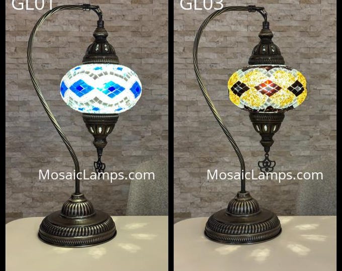 Mosaic Turkish Table Lamp: Morocco Style, Desk Accent Light GL Goosneck