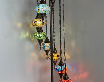 9 (L) Globe Turkish Floor Lamp, Turkish Lamp, Morocco Lamp, Mosaic Floor Lamp, Bedside Floor Lamp, US Plug, FREE SHIPPING
