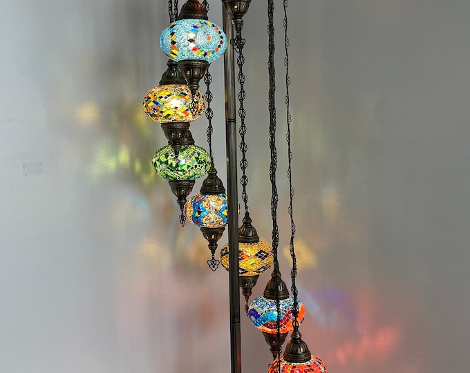 9 (L) Globe Turkish Floor Lamp, Turkish Lamp, Morocco Lamp, Mosaic Floor Lamp, Bedside Floor Lamp, US Plug, FREE SHIPPING