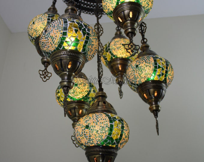 7 - Ball Turkish  SULTAN Mosaic Chandelier  (Medium Globes)