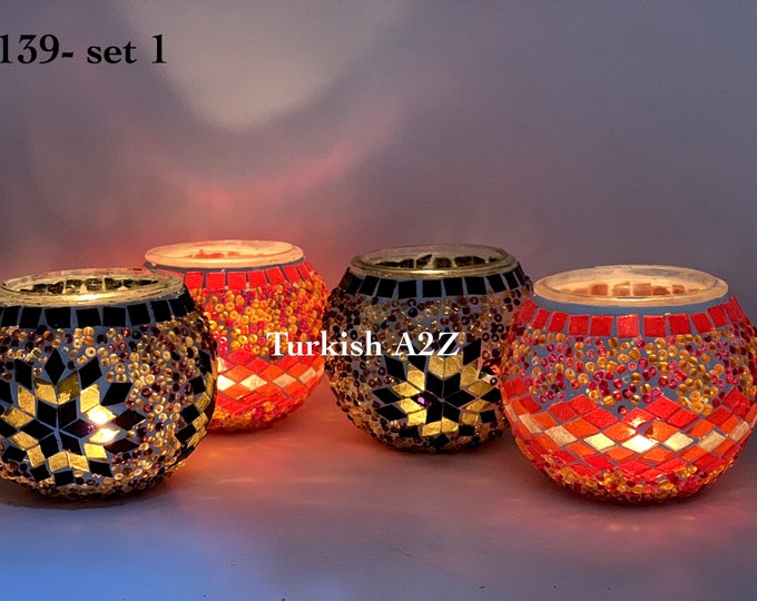 Set Of 4 Turkish Mosaic Candle Holders,ID: 139