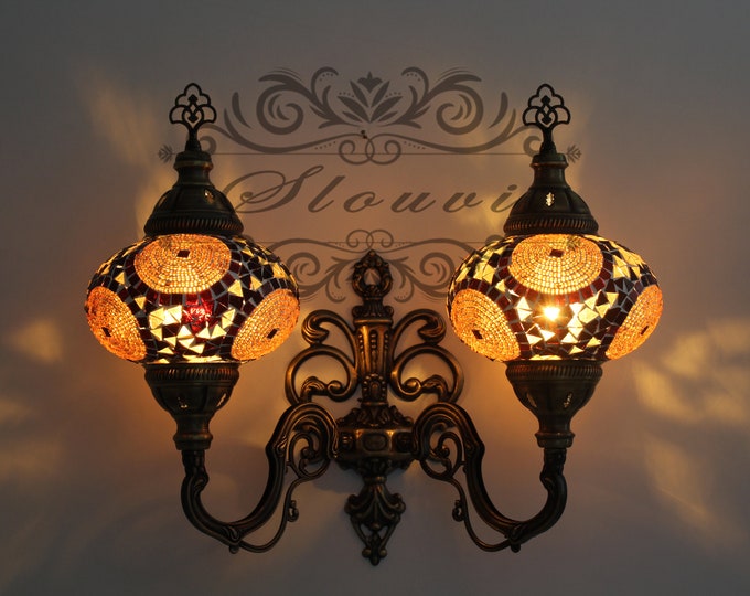 Turkish  Mosaic Double  Wall Sconce, With Large Globes