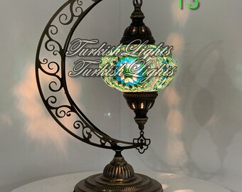 Moon Shape, Turkish Mosaic. Table Lamp, , Tiffany Lamp,  Turkish Lights, Moroccan Lamp. Turkish Lamp
