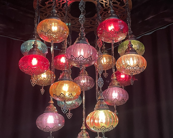 19-Ball Turkish Lamp Morocco Lamp Mosaic Hanging Ceiling Lamp Pendant Light Fixture Turkish Chandelier FREE SHIPPING