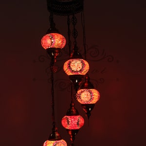5 Ball Turkish  Mosaic Chandelier with Medium Globes