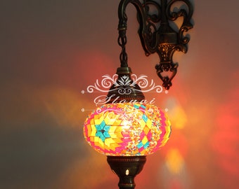 Turkish  Mosaic Single  Wall Sconce, With Large Globe