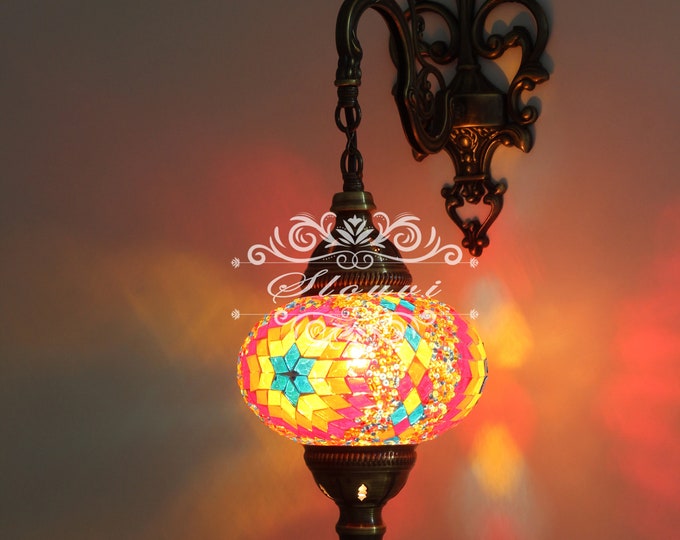Turkish  Mosaic Single  Wall Sconce, With Large Globe