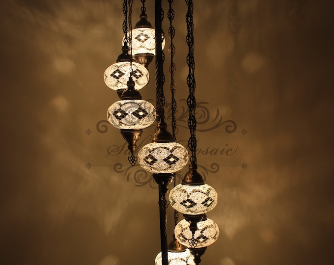 7 Ball Turkish Mosaic Floor Lamp with Large Globes, Lambader