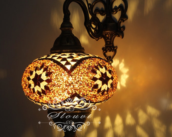 Turkish  Mosaic Single  Wall Sconce, With Extra Large Globe