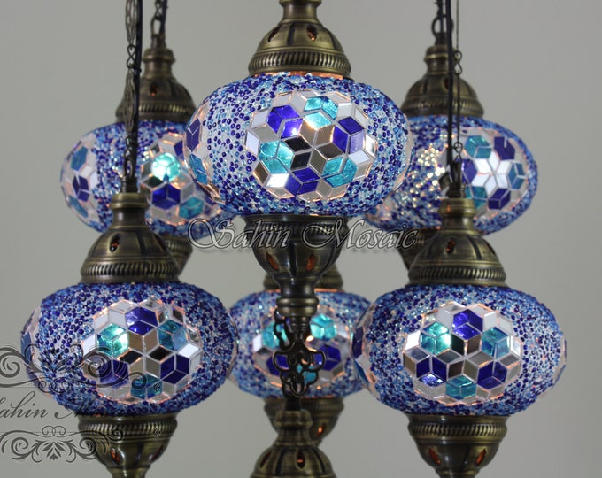 7 - Ball Turkish Sultan Mosaic Chandelier with Large Globes