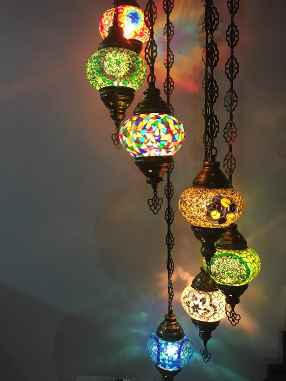 7 Ball Turkish Water Drop Style Mosaic Chandelier Multi color 7 Ball Turkish Water Drop Style Mosaic Chandelier Multi color