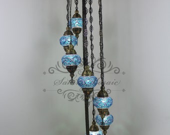 7 Ball Turkish Mosaic Floor Lamp with Large Globes, Lambader