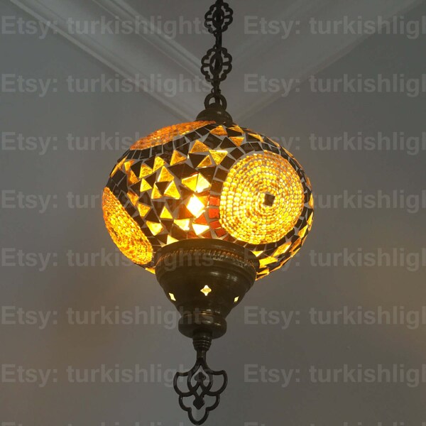 Turkish Mosaic Single Hanging Lamp,  Large Globe, Turkish Mosaic Lantern