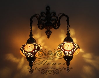 Turkish  Mosaic Double  Wall Sconce, With Large Globes